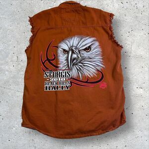 Sturgis 2010 Bike Week Sleeveless Button Shirt Size Large Eagle Graphic Orange